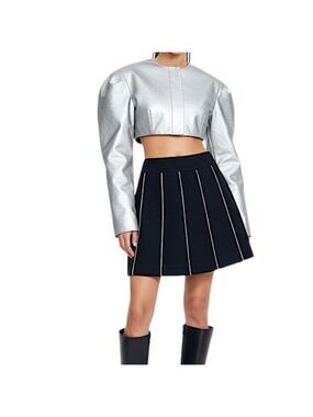 Y2K Willi Smith pure cotton black with white piping old money a line skirt 8